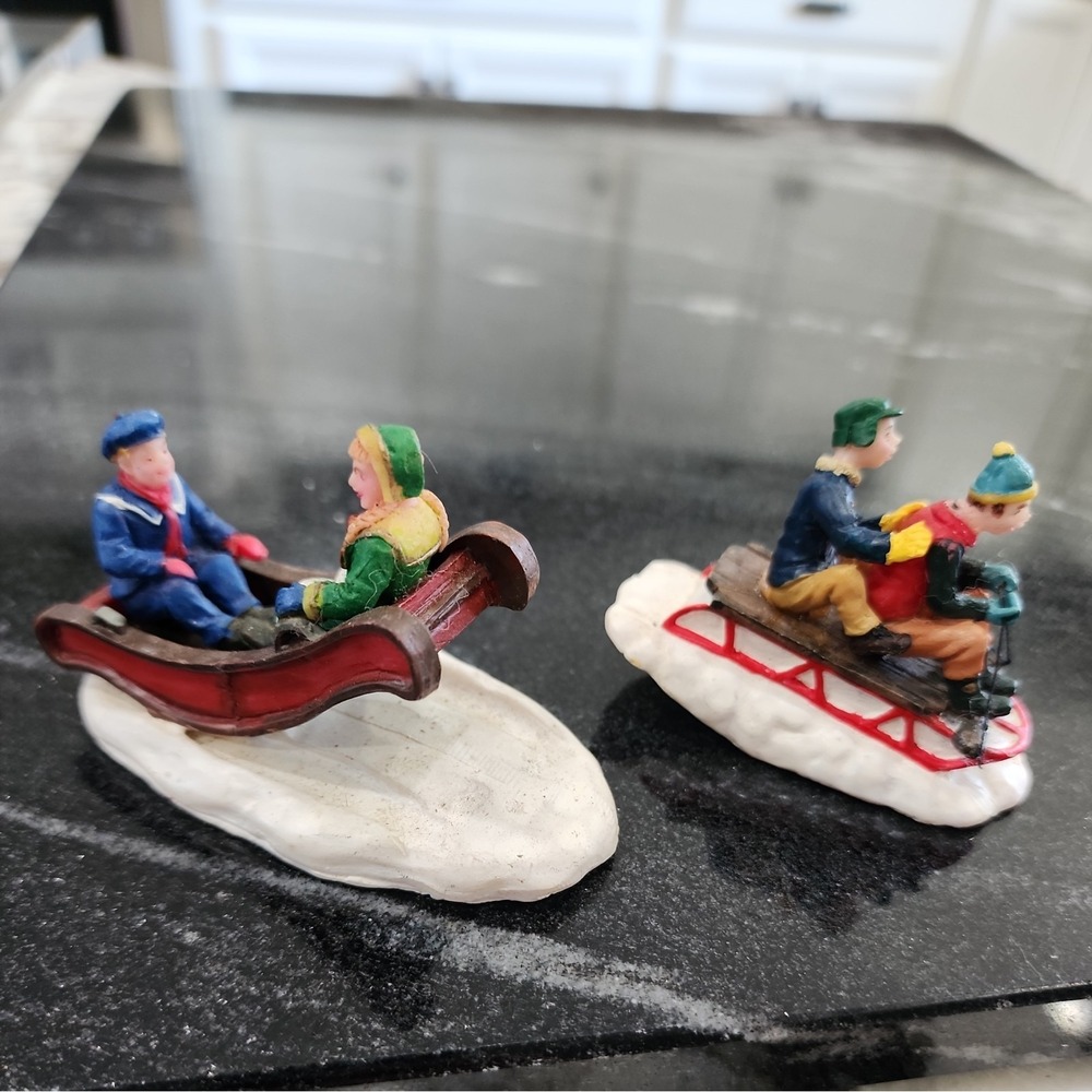 Lemax Village Collection Figurines Kids Toboggan & Up Down Set of 2